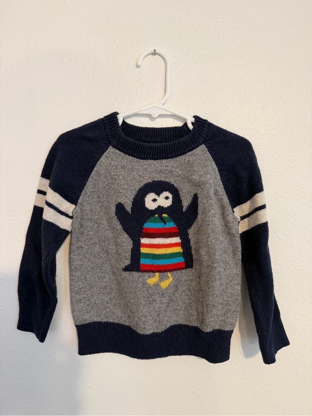 GAP Navy & Gray Penguin Stripe Knit Sweater